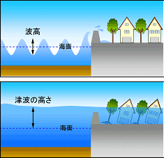津波とふつうの波(波浪)
